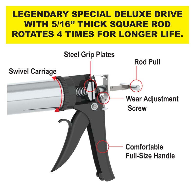 Albion Engineering Company DL-59-T17 Professional Line Special Deluxe Manual Bulk Caulking Gun with Metal Nozzle, Metal Adapter & 3 Orange Cone Nozzles, 30 oz - Image 3